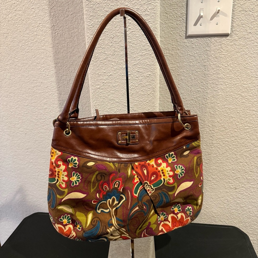 RELIC by Fossil Shoulder Bag Purse Fabric Vegan Colorful Floral Print Boho EUC